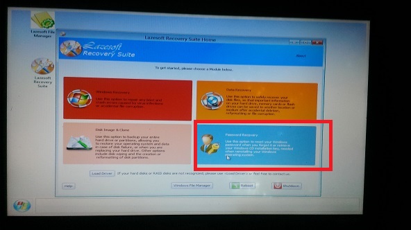 réinitialiser un mot de passe Windows avec lazesoft recovery